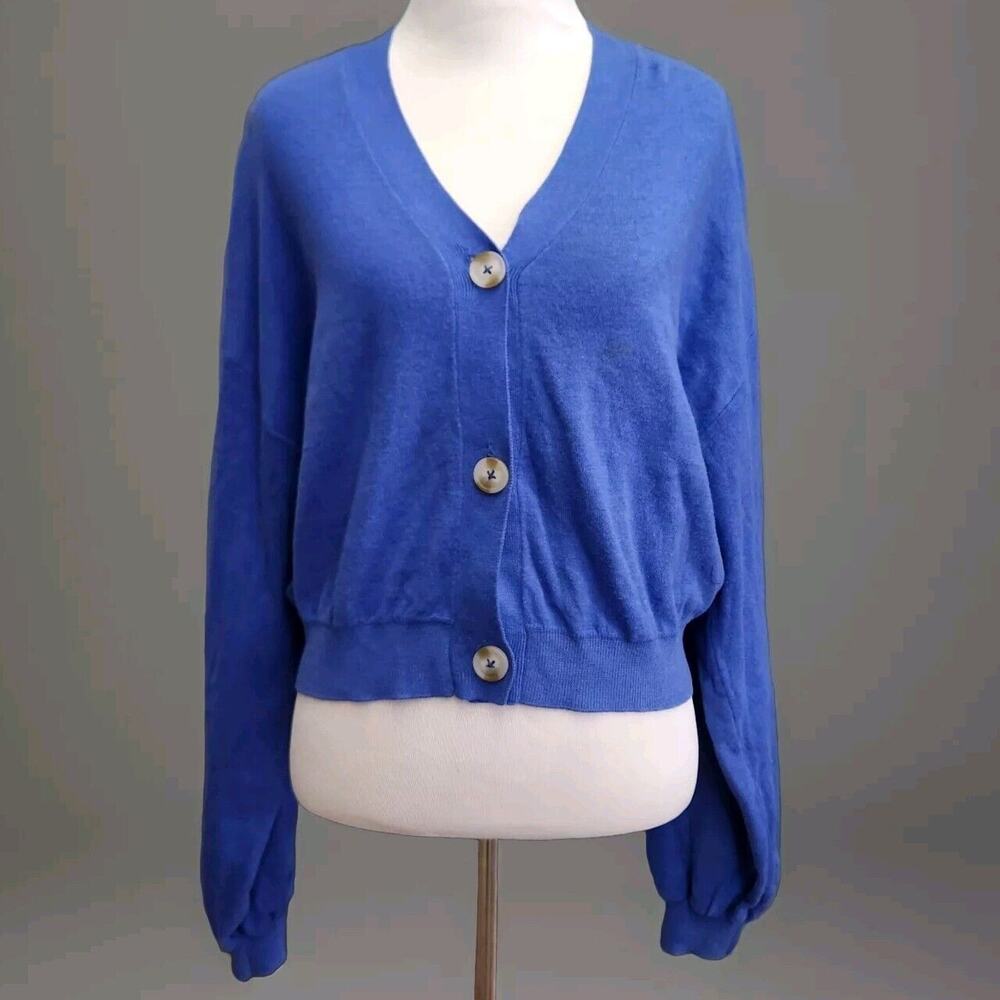 Ascot + Hart Sweater Cardigan Cropped Retro Smile Happy Face On Back Small